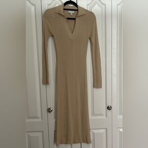 Polo Collar Tan Knit Dress